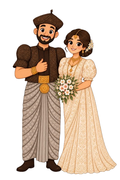 Chamath and Amadhi in traditional Kandyan wedding attire